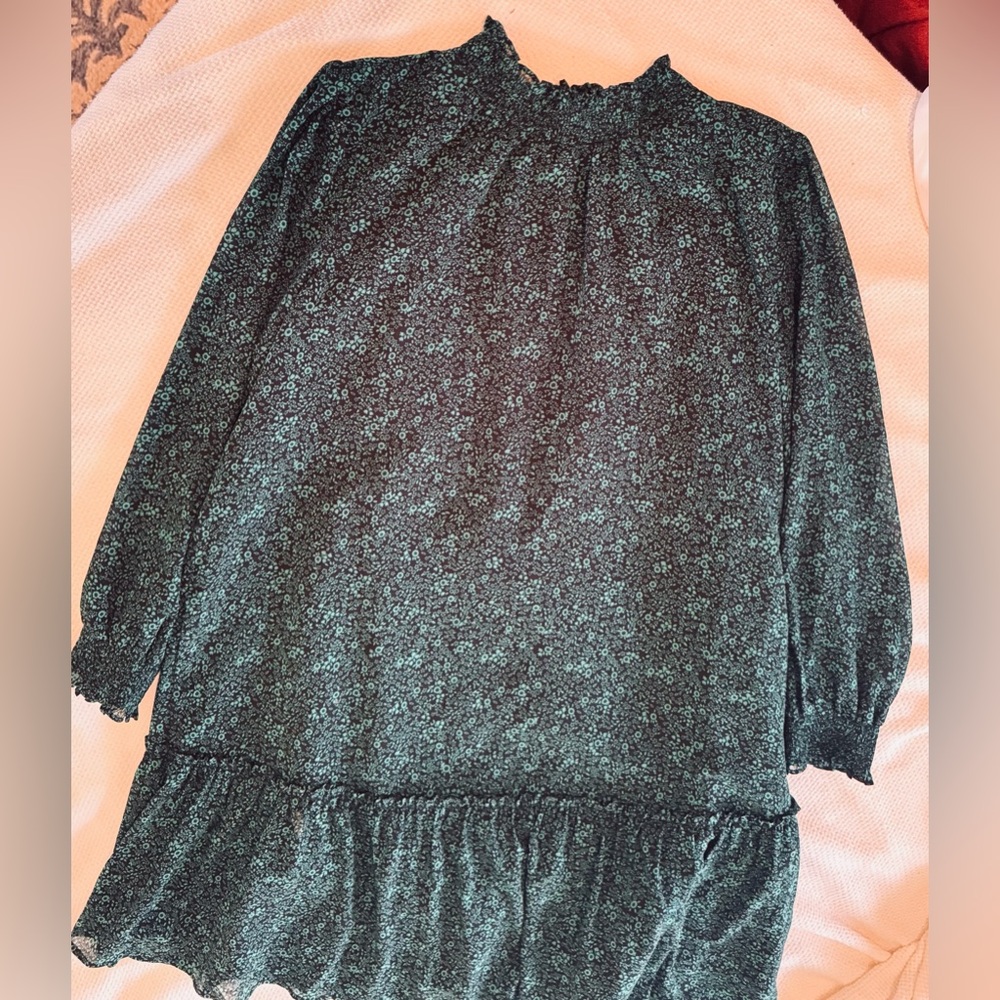J. CREW Green & Black Floral Long Sleeve Knee Length Dress - Picture 5 of 14